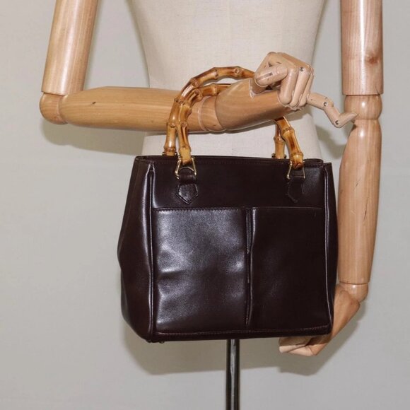 GUCCI Bamboo Hand Bag Leather Brown Gold - Picture 1 of 16
